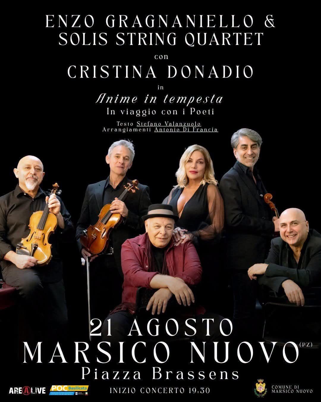 Locandina di Enzo Gragnaniello & Solis String Quartet con Cristina Donadio in Anime in tempesta