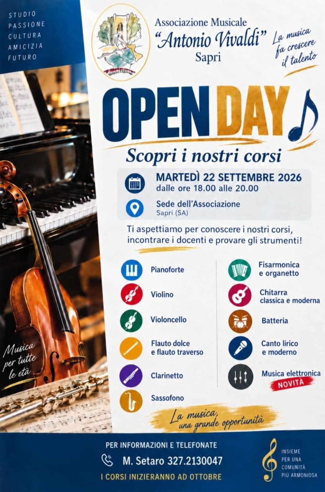 Locandina di OPEN DAY - Associazione Vivaldi - SAPRI