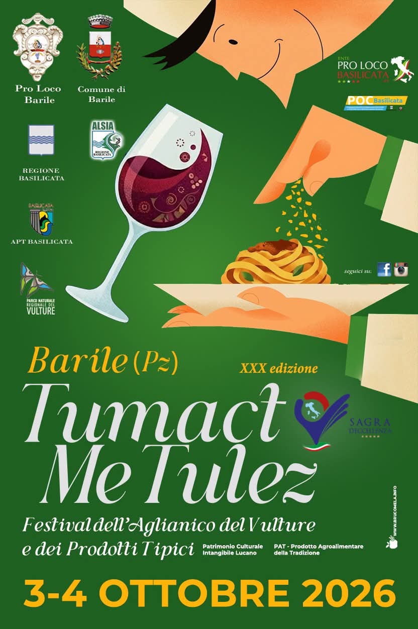 Locandina di Tumact Me Tulez - XXX edizione - Festival dell'Aglianico del Vulture e dei Prodotti Tipici